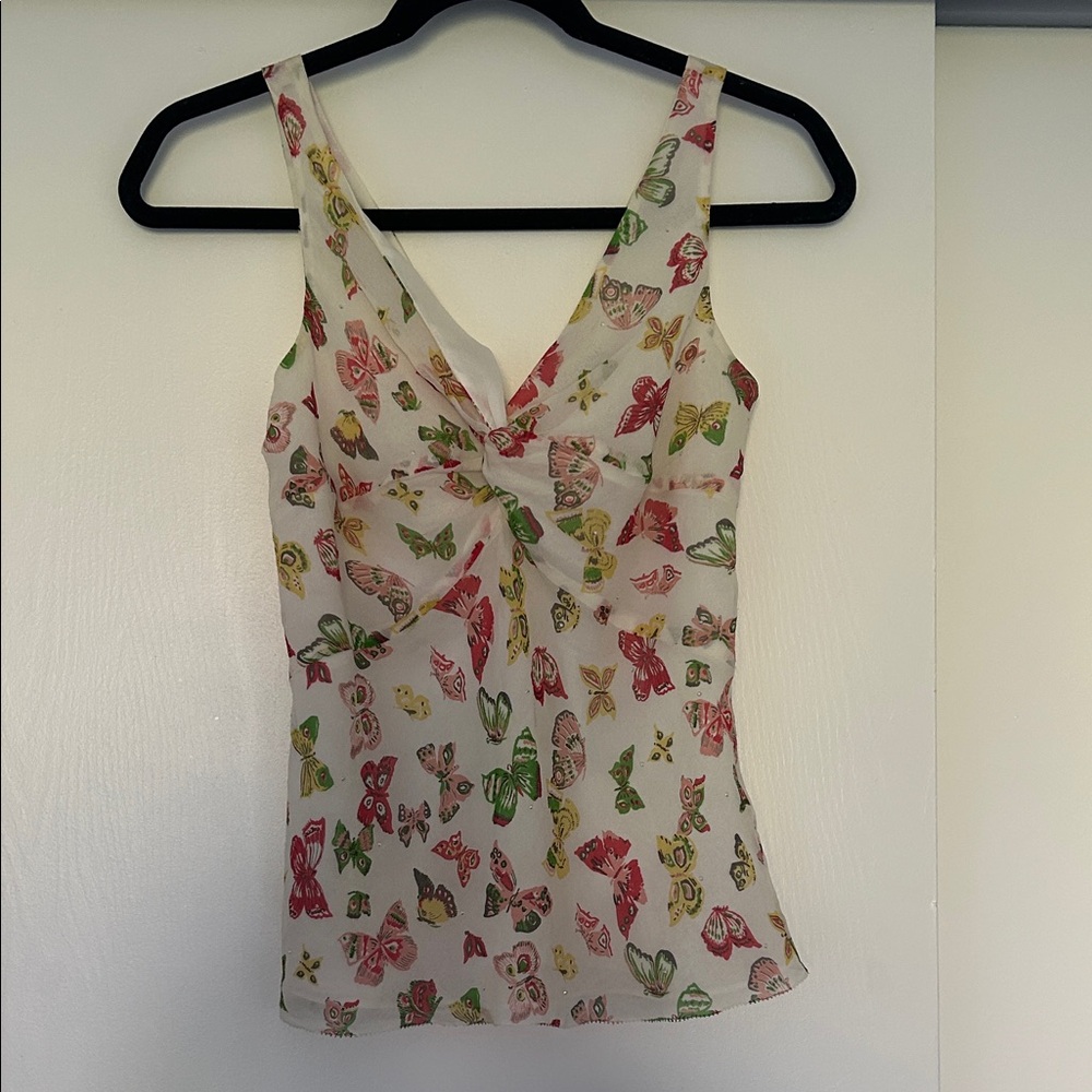Idlentity by Lord & Taylor Multicolor Butterfly Camisole Y2K 100% Silk Rainbow